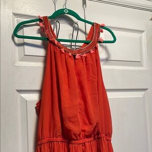 Vibrant Orange Sleeveless Dress with Tassel Details